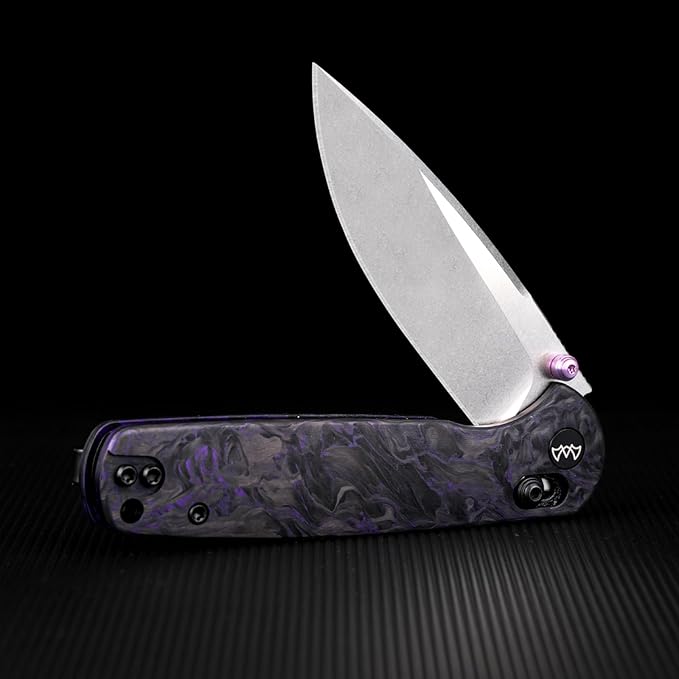 Folding Pocket Knife with Reversible Clip 3.23 14C28N Blade EDC Knife with Carbon Fiber Handle and Crossbar Lock Sharp Camping Hiking Hunting Survival Knives for Men (Purple)