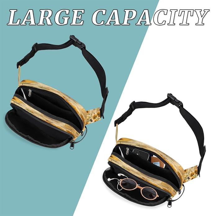 Vintage Poster Sunflower Butterfly Waterproof Fanny Pack for Women Men Adjustable Waist Bag with Double Zipper Pockets Lightweight Square Hip Pack for Running Travel Hiking Workout Cycling