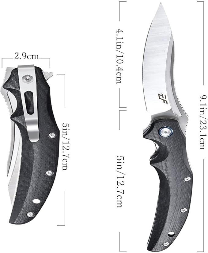 Eafengrow EF951 Folding KnifeD2 Blade and G10 Handle with Liner Lock Ball Bearing Pocket Knife EDC Tool for Outdoor Camping Survival(Black)