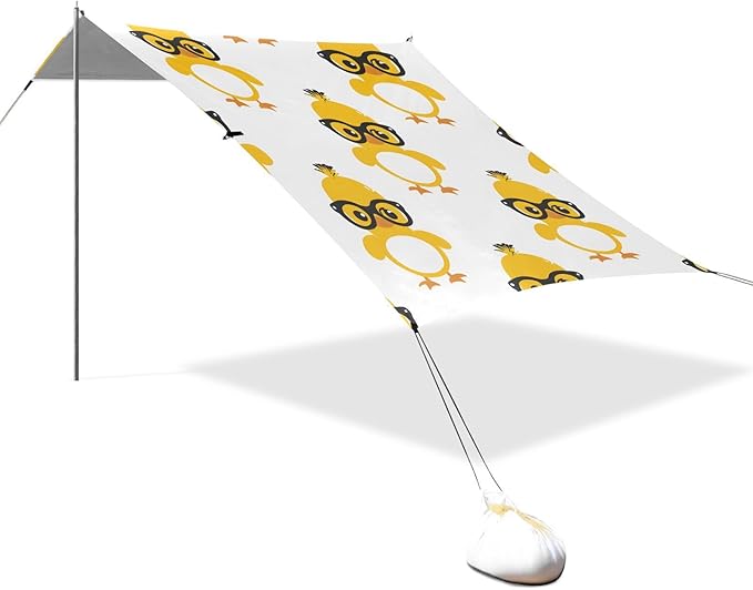 ALAZA Cute Duck with Black Glasses Beach Tent Sun Shelter Portable Canopy Sunshade for Outdoor Camping Picnics Backyard Fun 10x9 ft