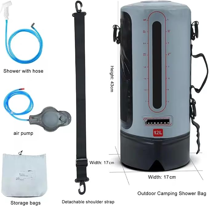Outdoor Foldable Portable Mountaineering Outdoor Supplies Camping Solar Shower Bag Camping Portable Solar Shower Bag 12L