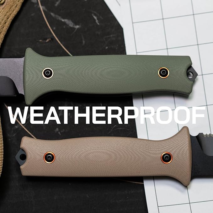 704 Gear Baron Fixed Blade Knife | 4.5 inch 14C28N Steel Full Tang Blade Textured G10 Handle and Kydex Sheath with Carrying Clip | Flat Dark Earth