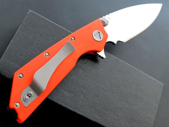 Eafengrow EF335 Folding Knives D2 Blade and G10 Handle5 inch Closed EDC Pocket Folding Knife with Clip (orange)