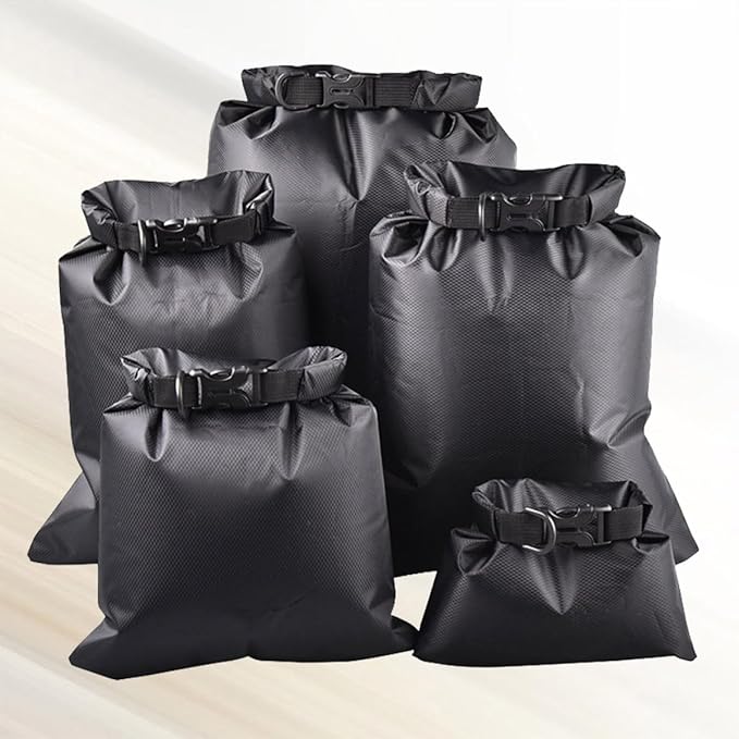 5pcs Waterproof Dry Bags Set Black Kayak Dry Bag and Drifting Waterproof Multifunctional Outdoor Storage Pouches for Camping Boating Rafting with Capacity 1.5l 2.5l 3l 4l 8.5l