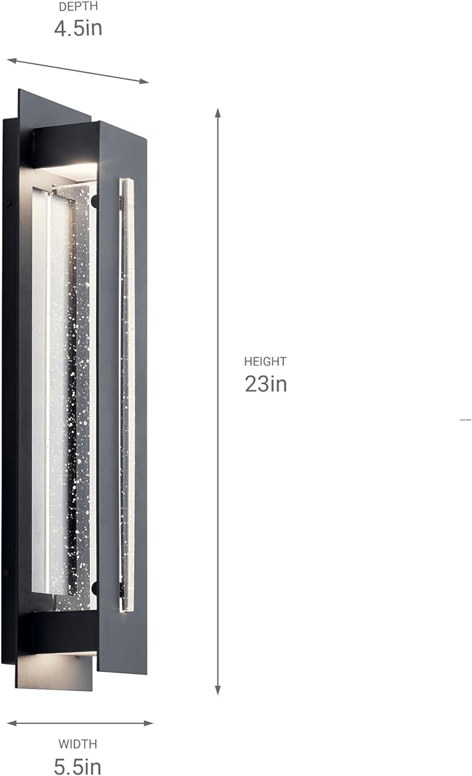 Kichler River Path 23 LED Outdoor Wall Light in Textured Black 1-Light Contemporary Exterior Wall Sconce with Clear Seeded Glass 3000K (23 H x 5.5 W) 49946BKTLED