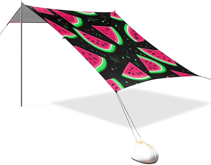 ALAZA Watermelon on Black Beach Tent Sun Shelter Portable Canopy Sunshade for Outdoor Camping Picnics Backyard Fun 10x9 ft