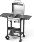 Electactic Propane Gas BBQ Grill 2-Burner Barbecue Grills with Cast Iron Frying Pan and Grates Combo 16000 BTU Output Stainless Steel Grill for Outdoor Cooking Patio Backyard Party