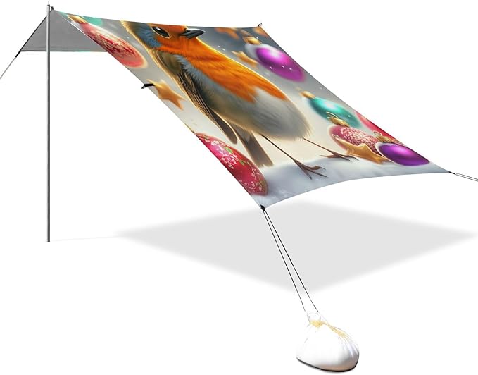 xigua Bird Beach Tent Sun Shelter with Carrying Bag - Silver Coated Oxford Fabric Beach Canopy for Beach Camping Fishing - Includes Windproof Ropes Sandbags &amp Stakes