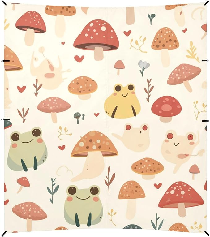 Cute Frogs and Safari Mushrooms Smoke Foldable Beach Cabana UPF50+ Waterproof Large Sun Shelter with Sandbags and Shovel for Family Trips Picnics &amp Camping