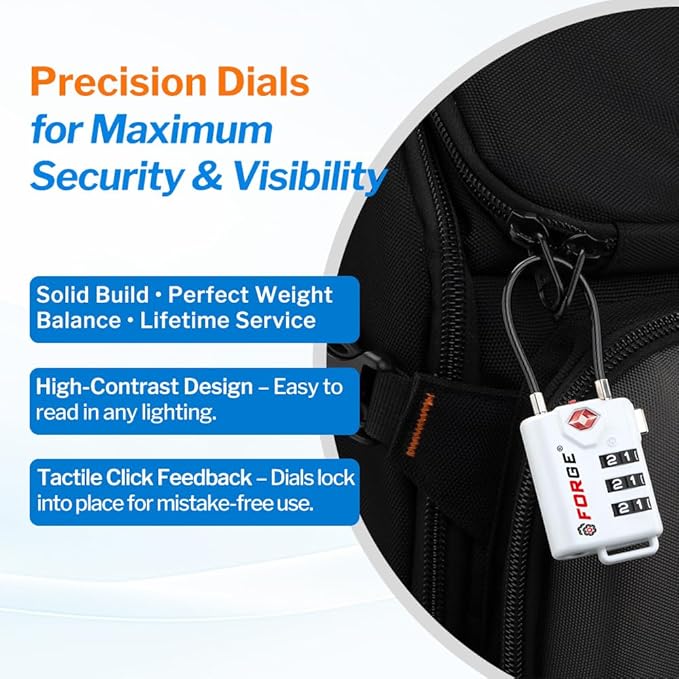 TSA Approved Cable Luggage Locks Re-settable Combination with Alloy Body (White 4 Locks)