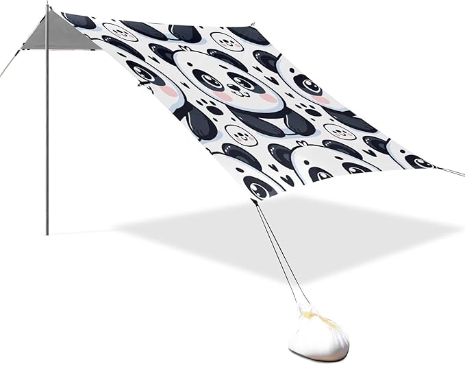 ALAZA Cute Cartoon Panda Beach Tent Sun Shelter UPF50+ Protection Beach Shade Canopy w/ 4 Sandbags for Outdoor Camping Fishing Backyard Fun Picnic 10x9 ft