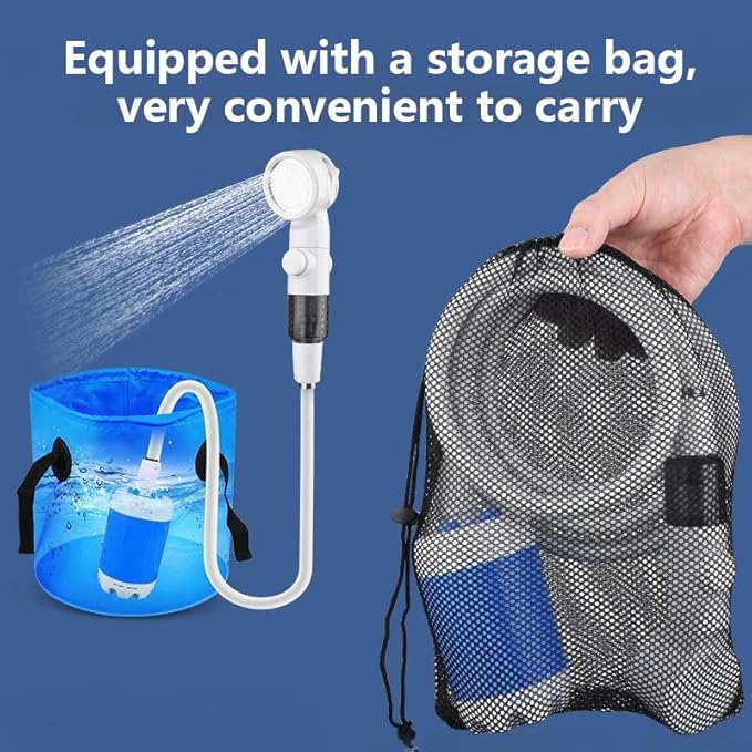 Portable Camping Shower Outdoor Camp Shower PumpUpgrade Rechargeable Electric Shower Pump with Intelligent Digital Display Multiple Spray Modes for Camping Hiking Traveling
