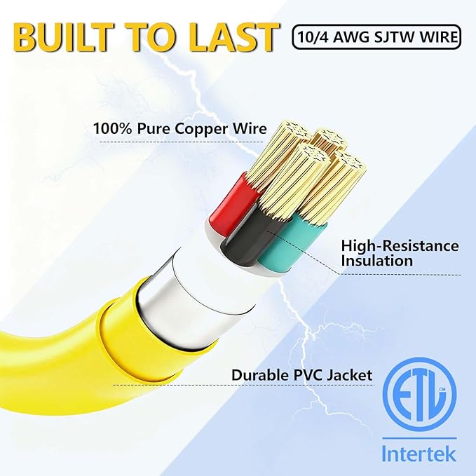30 Amp to 20 Amp Adapter 5FT 4 Prong Locking L14-30P to 3X 5-20R/5-15R Adapter with Circuit Breaker 10/4 AWG Generator Cord 125/250V Max 7500 Watts ETL Listed