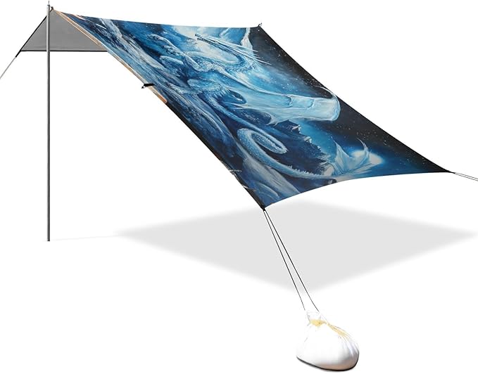 ALAZA Ice Dragon Magic Beach Tent Sun Shelter UPF50+ Protection Beach Shade Canopy w/ 4 Sandbags for Outdoor Camping Fishing Backyard Fun Picnic 10x9 ft