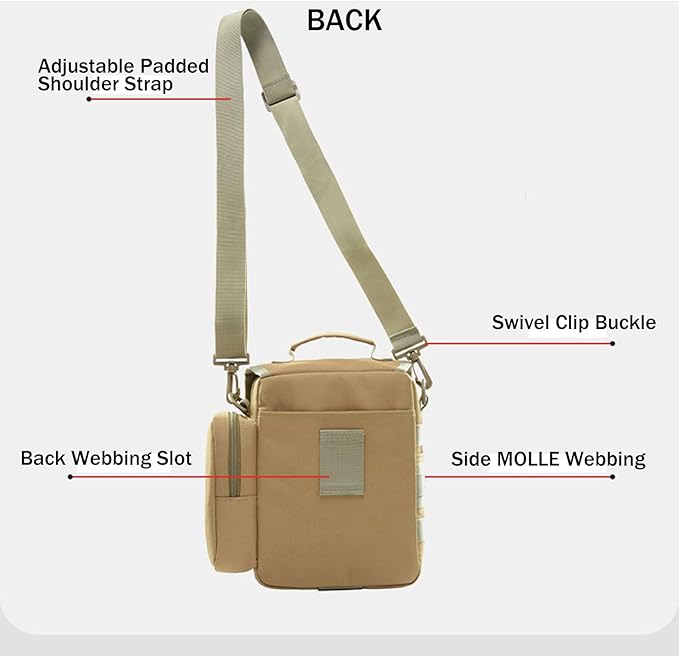 Tactical Messenger Bag Small - Men Military MOLLE Crossbody Pack EDC Belt Pouch with Phone Zippered Pocket(Patch Included) (Black)