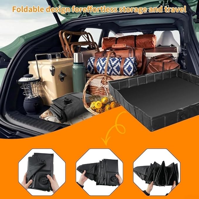 Camping Shower Base Foldable Portable Tray with 100cm Drain Hose Large Outdoor Shower Floor Mat 104x104cm