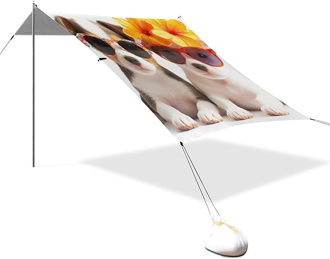 ALAZA Cute Puppy Dogs Sunglasses Flower Beach Tent Sun Shelter Portable Canopy Sunshade for Outdoor Camping Picnics Backyard Fun 10x9 ft