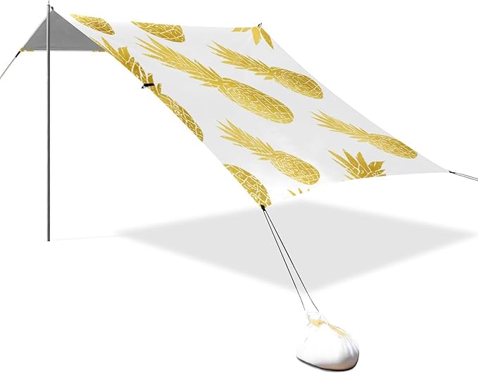 Beach Canopy with Windproof Ropes &amp Sandbags Beach Tent Sun Shade Sun Shelter for Camping Trips Fishing Backyard Fun or Picnics Pineapple