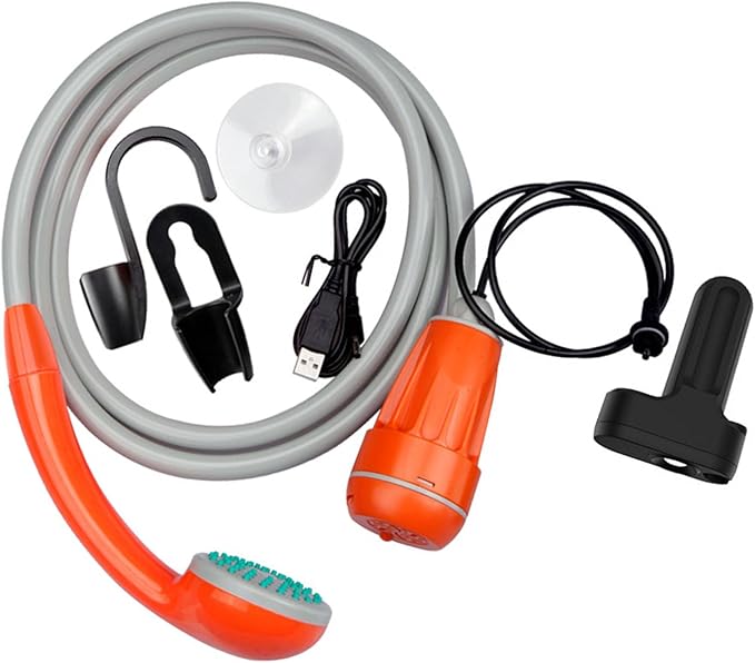 Orange grayPortable Camping ShowerShower Pump with Rechargeable BatterySuitable for CampingPet BathingCar Washingetc