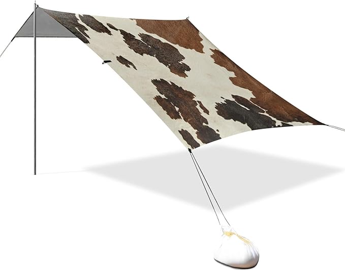 Beach Tent Cow Print Camping Sun Shelter UPF50+UV Protection Easy Setup Portable Shade Tent with 4 Sandbags for Camping Trips Fishing 8.8x9.1 Ft