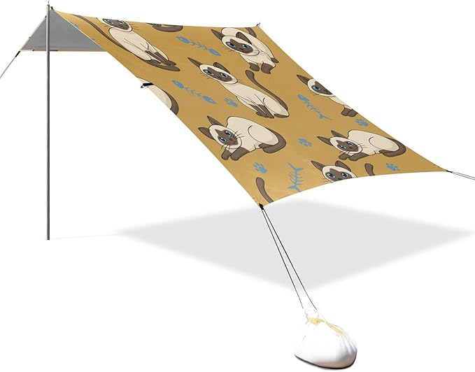Beach Canopy with Windproof Ropes &amp Sandbags Beach Tent Sun Shade Sun Shelter for Camping Trips Fishing Backyard Fun or Picnics Cat