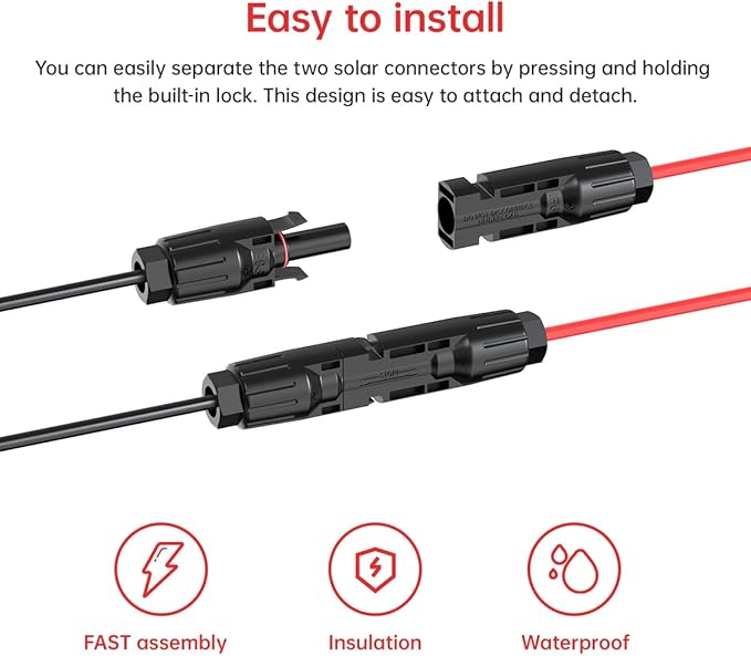 ELFCULB 10AWG 35FT Solar Panel Cable to Anderson Connector 2 6 10 20 35 50FT Solar Extension Cable for Portable Power Station Solar Generator Battery Pack(35FT)