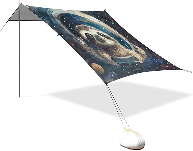 ALAZA Cute Sloth Starry Space Beach Tent Sun Shelter Portable Canopy Sunshade for Outdoor Camping Picnics Backyard Fun 10x9 ft