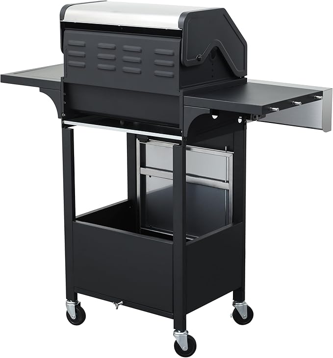 BBQ Grill 3-Burner Propane Gas Grill with Side Burner 37230 BTU Output Enameled Cast Iron Cooking Grids &amp Stainless Steel Front Door for Outdoor BBQ Camping and Family Gatherings