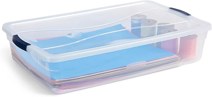Rubbermaid Cleverstore 42 Quart Stackable Plastic Storage Bin with Lids for Garage Closet and Classroom Clear 4 Pack