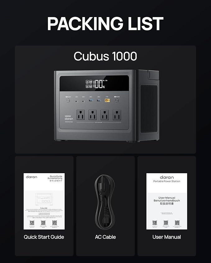 2026 Portable Power Station 1000W (Surge 2000W) 576Wh LiFePO4 Battery Solar Generator Power Bank 110V Pure Sine Wave AC Outlet with PD 100W USB-C Fast Charging for Home Use Hurricane Emergency RVs