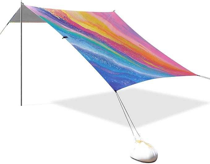 ALAZA Pink Blue Rainbow Beach Tent Sun Shelter Portable Canopy Sunshade for Outdoor Camping Picnics Backyard Fun 10x9 ft