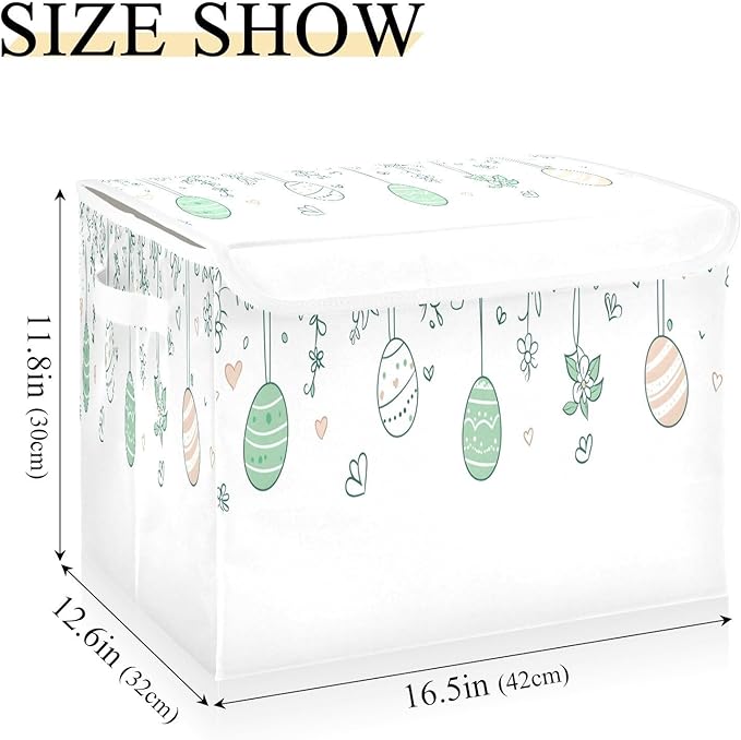 Christmas Storage Baskets with Lids Easter Background Collapsible Bins Stackable Fabric Linen Baskets Closet Organizer Container 16.5x12.6x11.8