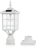 Kemeco ST4224Q-W Solar Post Light Outdoor Led Squared Frame Fixture with 3 Pier Mount Base for Garden Street Pole Landscape Yard Driveway Entryways (White)