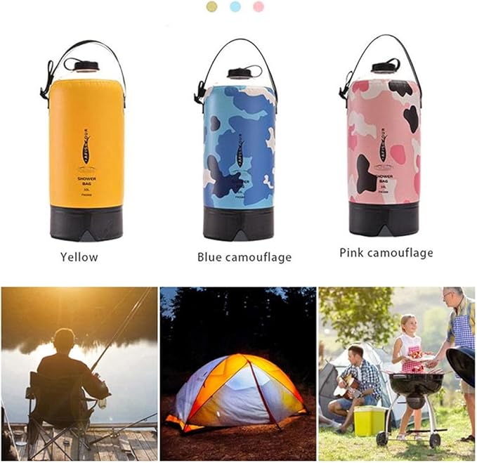 Portable Camping Shower Outdoor Solar Camp Shower Bag 10L/2.64 Gallons with Pressure Foot Pump and Shower Hose for Beach Camping Hiking Cycling Backpacking