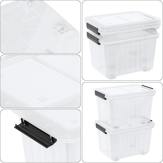 Kiddream 50 Quarts Clear Plastic Latching Boxes with Wheels Large Storage Bins with Lids Set of 4