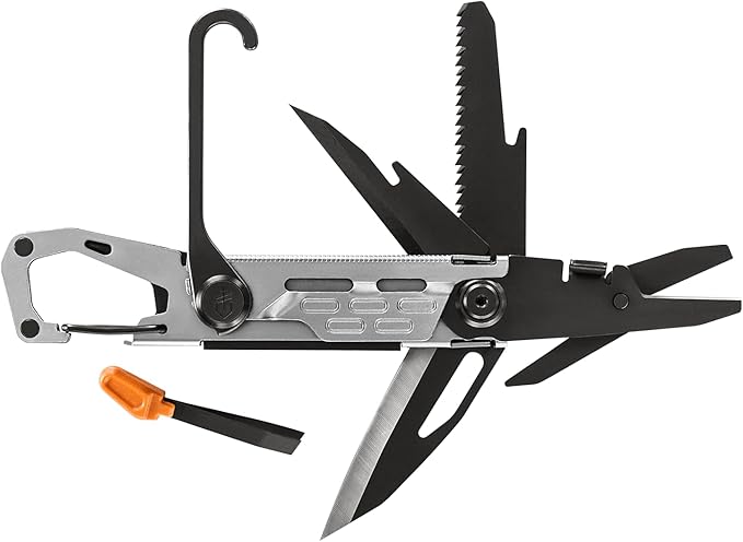 Gerber Gear Stake Out 11-in-1 Multi-tool 2.2 Plain Edge Blade Tent Stake Puller Carabiner Carry EDC Gear and Equipment Silver