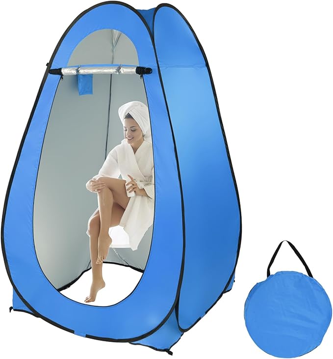 6.2 FT Pop Up Privacy Shower Tent Camp Changing Dressing Room Toilet Tents with Carrying Bag Portable Instant Shelter Canopy for Camping Hiking Beach Picnic Fishing Easy Set Up (Blue)