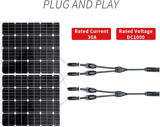 4Pair Solar Panel Connector 1 FT Solar Connectors Y Branch Parallel Adapter Cable Solar Cable 1 Male to 2 Female(M/FF) and 1 Female to 2 Male(F/MM) Solar Panel Cables and Connectors 1500V