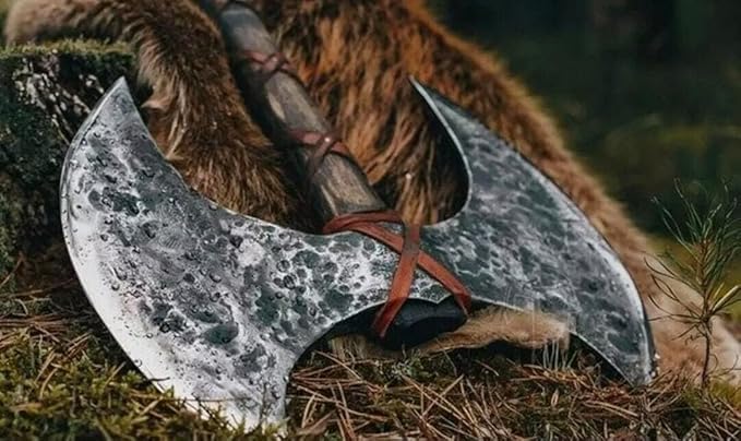 40” Two Handed Large Berserker Axe Norse AxesScandinavian Style Viking Dane Ax Double Headed Functional Viking Battle (Two Hand Double Headed Axe)