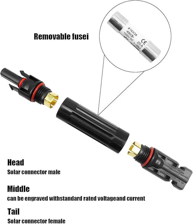 TIKSCIENCE 20A Solar Fuse Holder Inline IP67 Waterproof 1000V DC – Compatible with All MC4 Connectors for Solar Panels &amp Controllers 5-Pack with Male/Female Ends