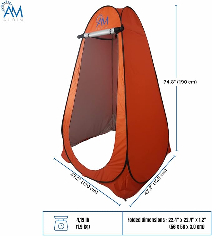 AUDA AUDIM Pop Up Privacy Tent - Camping Shower Tent - Outdoor Sun Shelter - Toilet Tent - Portable Dressing Room - Waterproof Easy Set Up Foldable Lightweight and Sturdy Carry Bag AM001 Orange