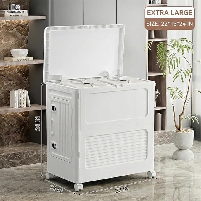 56cm Wide Foldable Storage Box with Lid and Wheels Stackable 1 Tier Organizer for Living Room Bedroom Home