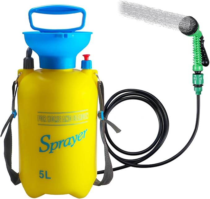 Finderomend Portable Shower for Camping with 7 Spray Modes Hand Press Camping Shower with Removable Hose and Shower HeadPressure Rinse Kits for Hiking Traveling Garden Beach Pet Shower
