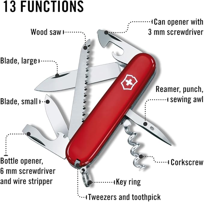 Victorinox Camper 13 Function Swiss Army Pocket Knife Red