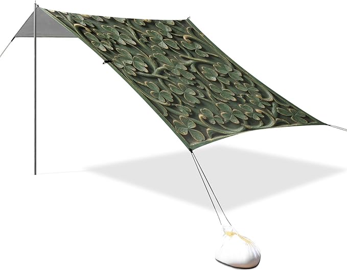 xigua St. Patrick's Day Beach Tent Sun Shelter with Carrying Bag - Silver Coated Oxford Fabric Beach Canopy for Beach Camping Fishing - Includes Windproof Ropes Sandbags &amp Stakes