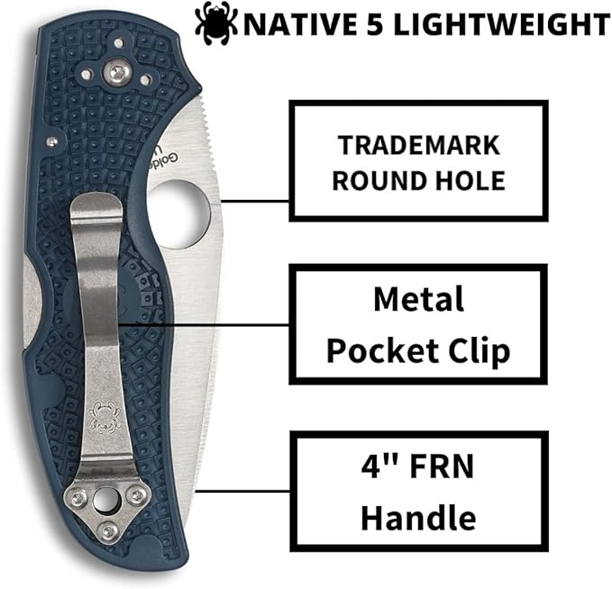 Spyderco Native 5 Knife with 2.95 CPM SPY27 High-Performance Steel Blade and Cobalt-Blue Lightweight FRN Handle - PlainEdge - C41PCBL5