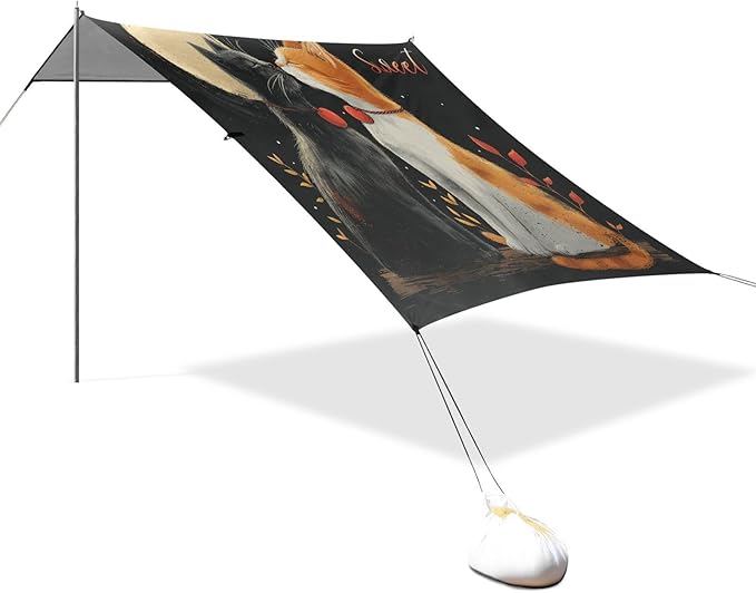 ALAZA Cat Valentine Beach Tent Sun Shelter UPF50+ Protection Beach Shade Canopy w/ 4 Sandbags for Outdoor Camping Fishing Backyard Fun Picnic 10x9 ft