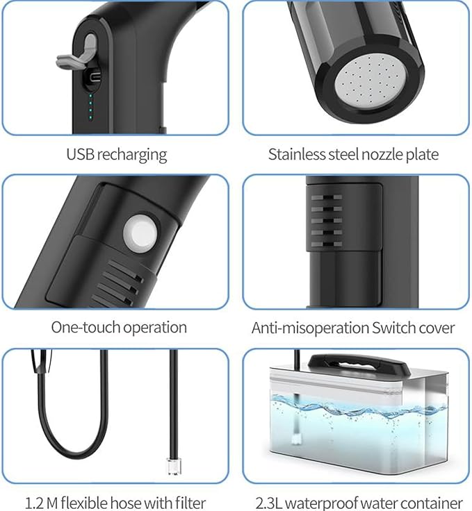 LUOOV Portable Camping Shower Electric Outdoor Shower Camp Shower Pump Rinse Kit Battery Power Handheld Rechargeable Showerhead for CampingHiking Traveling