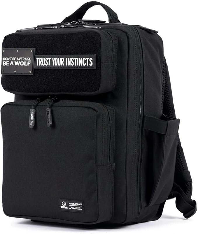 WOLFpak 15L Slim Tactical Gym Backpack - Durable 1000D Waterproof Oxford Material | Minimalist Daypack w/Laptop Pocket &amp Dual Cup Holders | Great for Travel &amp Everday Carry | (Alpha Black)