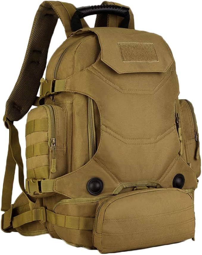 UNISTRENGH 40L Waterproof Tactical Military MOLLE Assault Backpack Pack 3 Way Modular Attachments Large Bag Rucksack with Patch Sport Outdoor Gear For Hunting Cycling Camping Trekking Coyote Brown